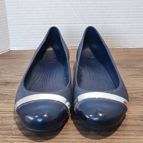 Crocs Ballet Flats Sz 8 Navy blue with chrom Rubber Comfort Ballerina Shoes - Picture 3 of 13